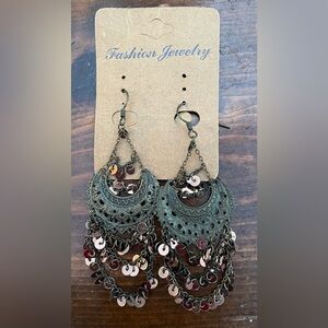 Bohemian Chandelier dangle Earrings in Antique Gold and Bronze